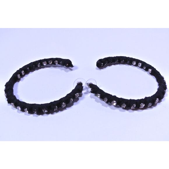 Neiman Marcus Lee Angel Women's Black Wrapped Crystal In and Out Hoops NWT 168 - Picture 6 of 10